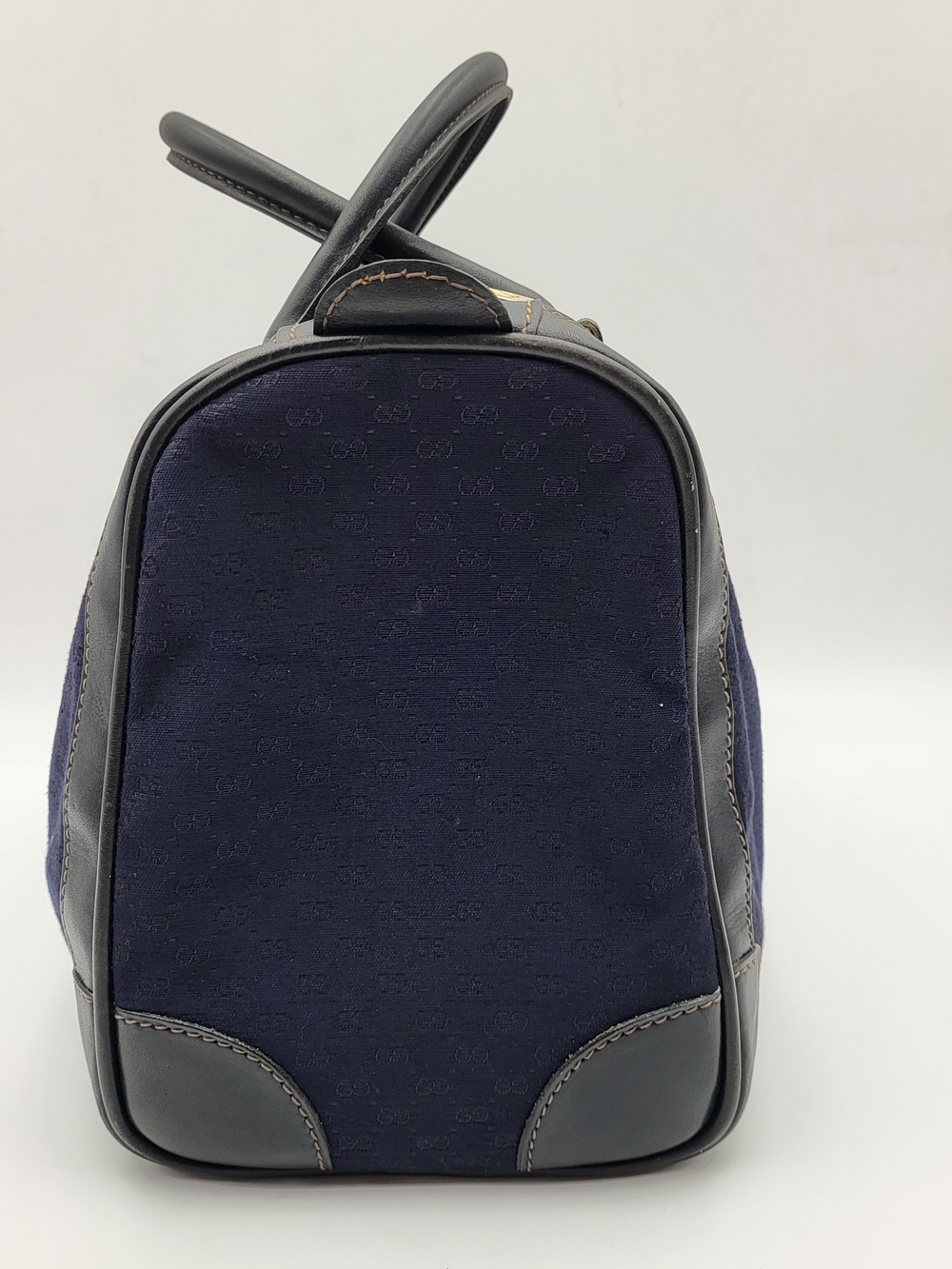Gucci Vintage Canvas Leather Navy Sherry Line Boston 30 Bag..Auth..w/COA. - Picture 2 of 16